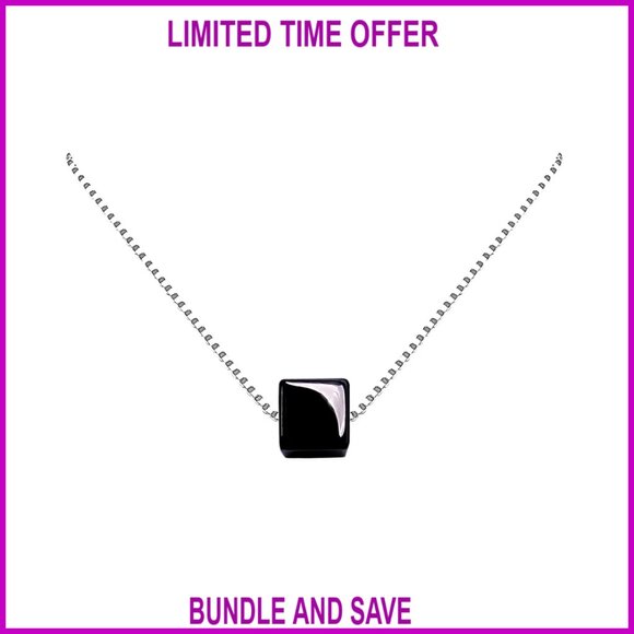 Sterling Silver Onyx Cube Choker Necklace Minimalist Layering Jewelry